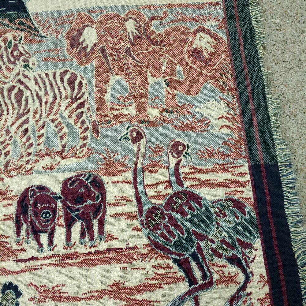 Vintage Noahs Ark Tapestry Woven Throw Blanket-Wall Hanging-70x48-1994 Animals - Picture 12 of 16